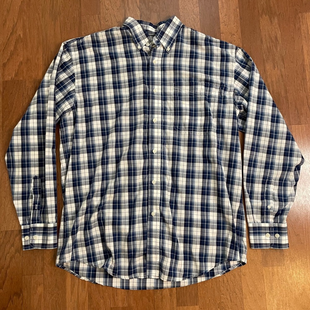 Wrangler Riata Mens Large Blue White Plaid Long Sleeve Button Down Shirt L